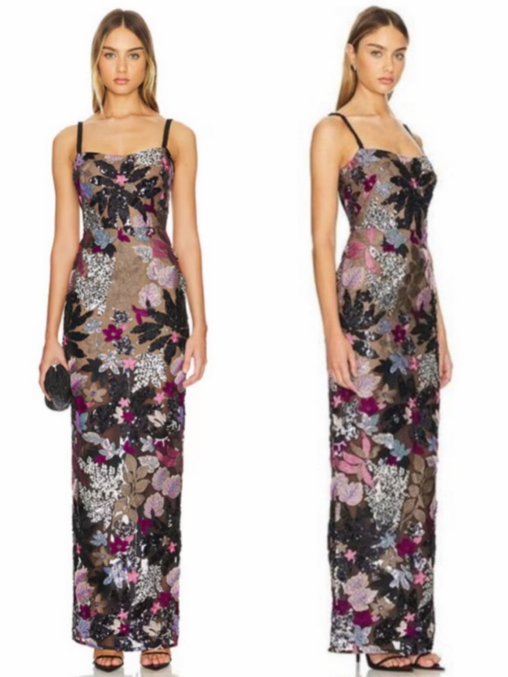 Bronx and Banco Dahlia Leona Embroidered Gown in Silver Multi Size 6 NEW! NWT!